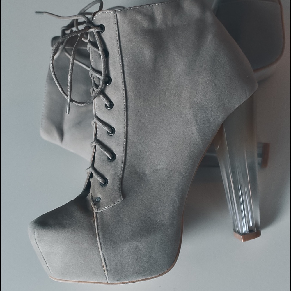 HRH Tan Lace Up Booties with Ombré Clear Heel